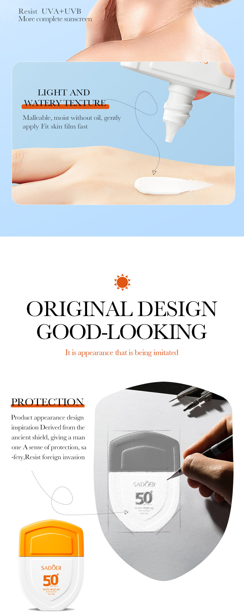 Sunscreen40g SADOER Lightweight Moisturizing Primer SPF50+Hydrating Clear Cross-Border Wholesale