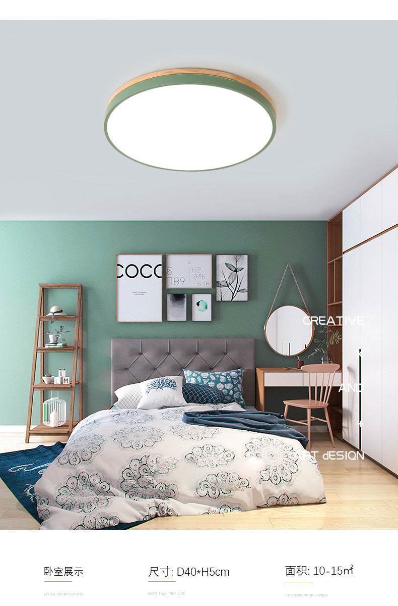 Nordic Solid Wood Macaron Ceiling Light led Round Iron Art Bedroom Lamp Living Room Lamp Home Decor