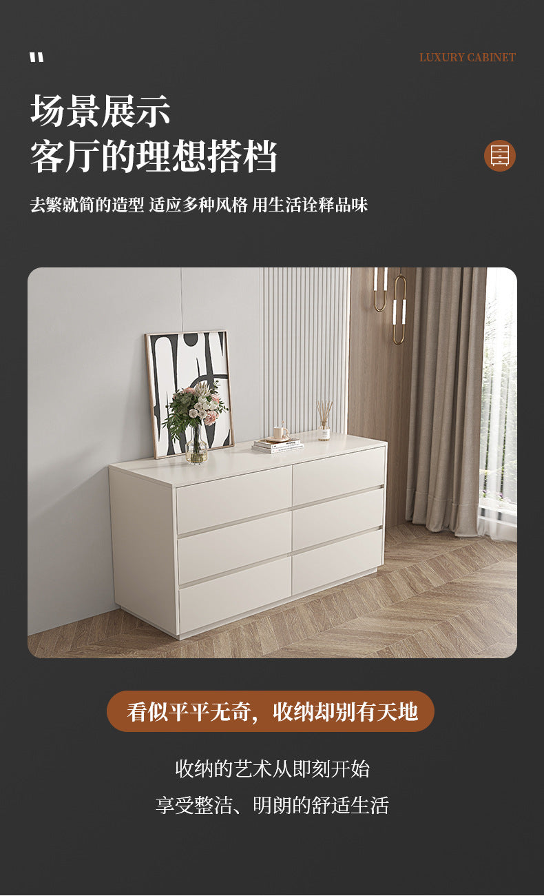 E0Grade European Pine Cream Style Chest of Drawers Simple Drawer Cabinet Bedroom Wall Storage Four-Drawer Cabinet Bedside Cabinet Sideboard