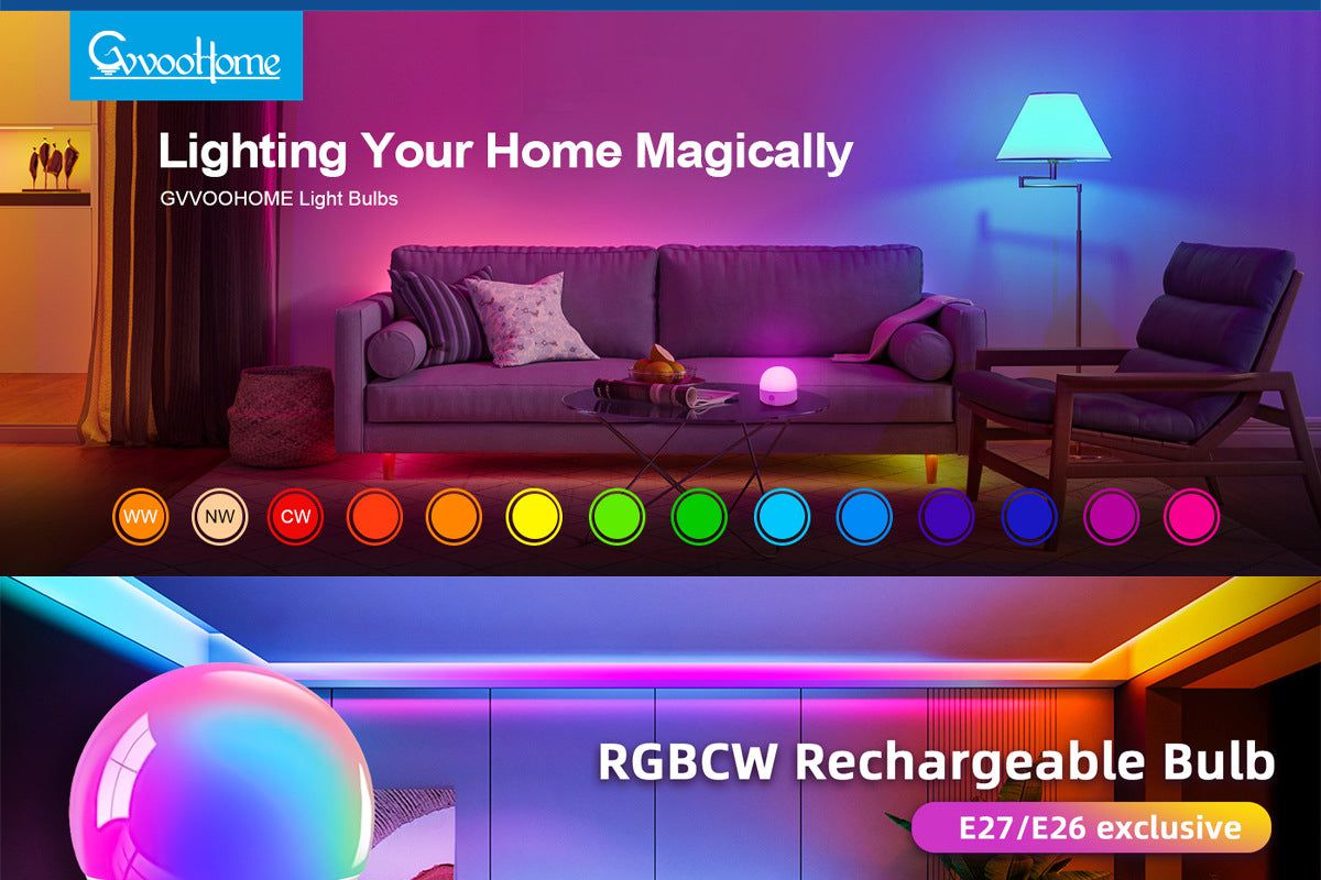 Rechargeable Light Bulb LED Bulb E26Screw Thread Household Lighting Electric Light Incandescent Chandelier Magic Color Bulb