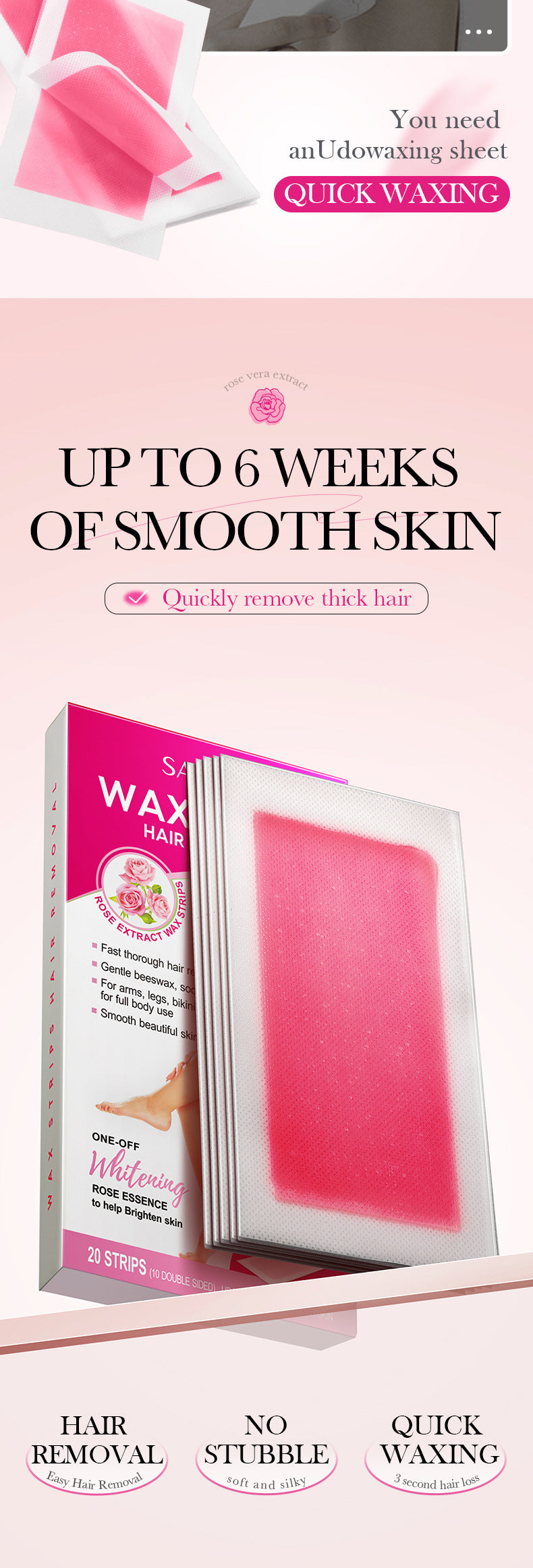 Full English Aloe Vera Double-Sided Hair Removal Wax Paper SADOER Armpit Hair Leg Hair Body Hair Removal Hair Removal Cream  Wholesale