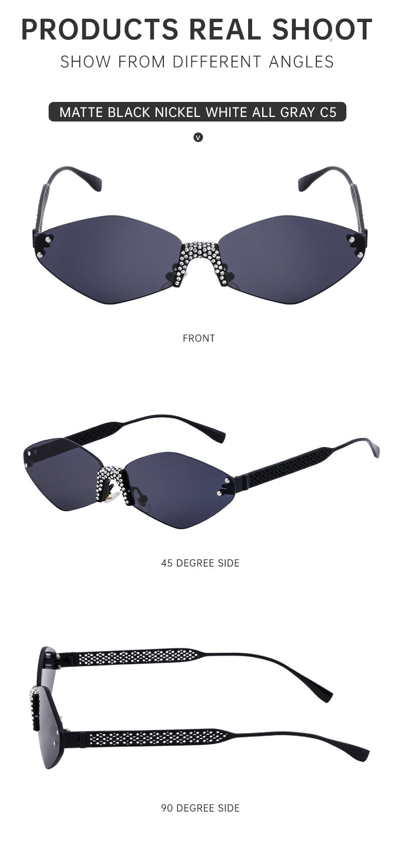 New Diamond Cut Edge Frameless Sunglasses for Women, Diamond-Studded Sunglasses, Sun Protection, Diamond-Shaped Frame Glasses for Women shades