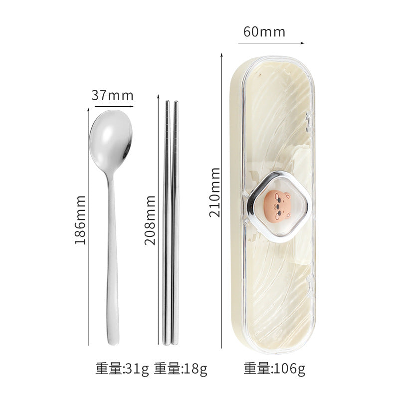 304Stainless Steel Tableware Student Cartoon Portable Tableware Set Work Outdoor Fork Spoon Chopsticks Three-piece Set