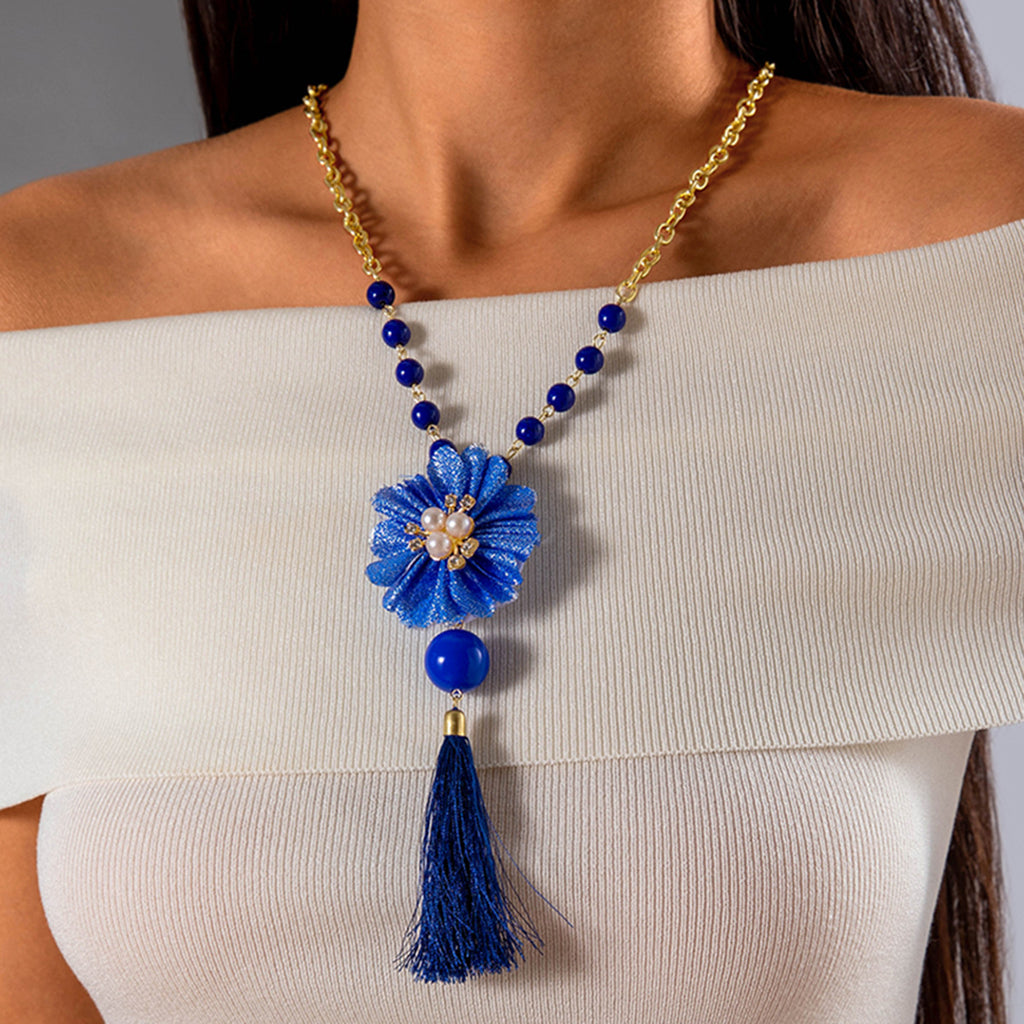 Simple Colorful Beaded Tassel y Chain Necklace Elegant Versatile Diamond-Studded Sweater Chain Jewelry