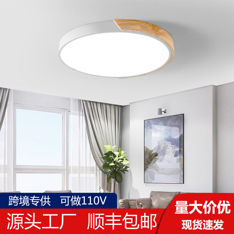 Macaron Solid Wood Ceiling Light led Bedroom Lamp Round Nordic Iron Art Room Lamp Creative Living Room Lamp for Home Use
