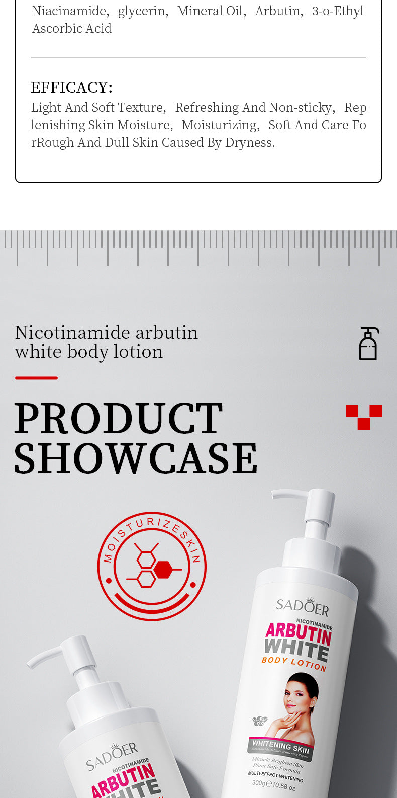 Whitening Body Lotion SADOER Niacinamide Arbutin Brightening Moisturizing Lotion Cross-Border Wholesale