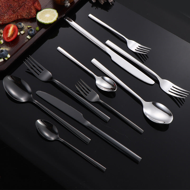 410Stainless Steel Tableware Hotel Restaurant Thickened Square Handle Knife Fork Spoon Set Western Food24Set of Steak Knives and Forks