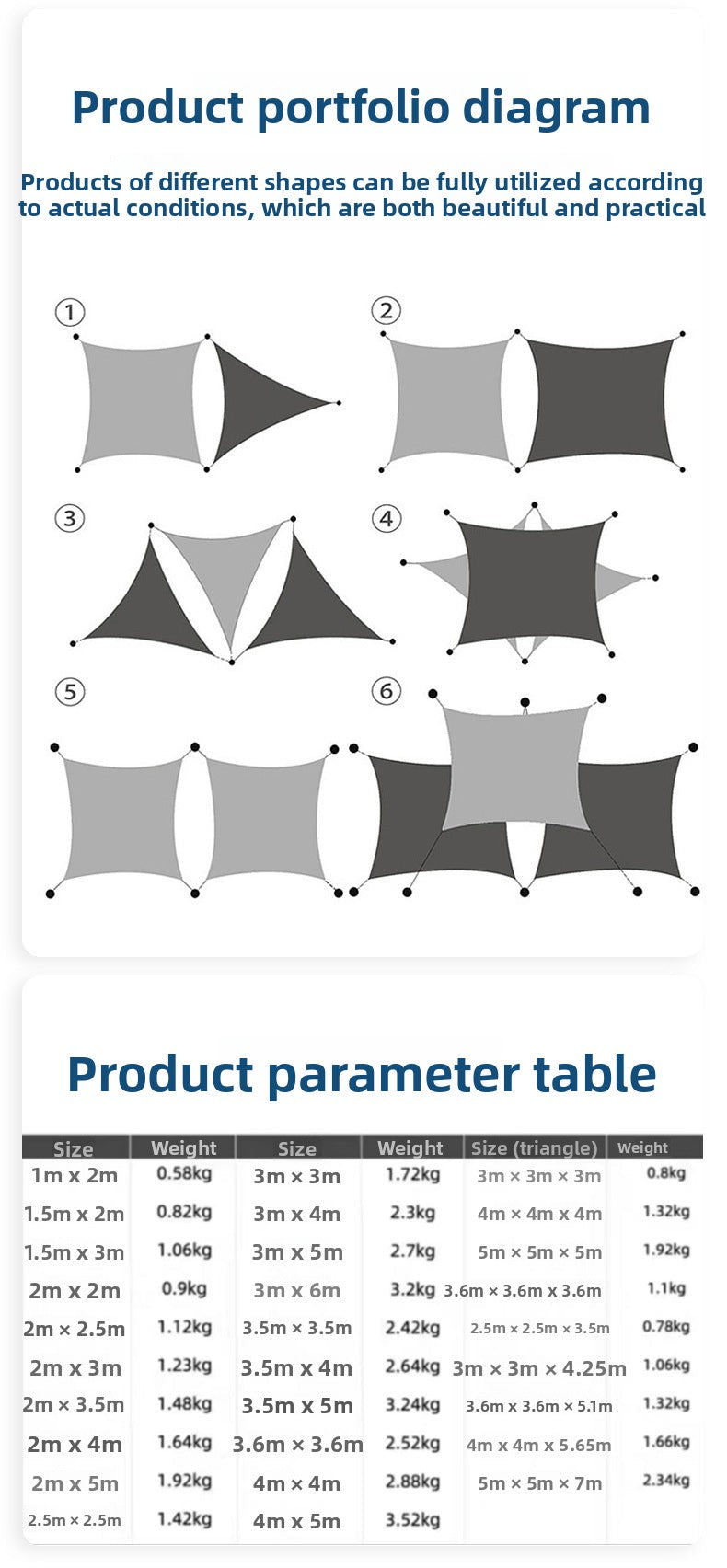 Triangular Sunshade Sail Camping Sunshade Garden Pool Waterproof Balcony Sunscreen Garage Sunshade Curtain Courtyard UV Protection