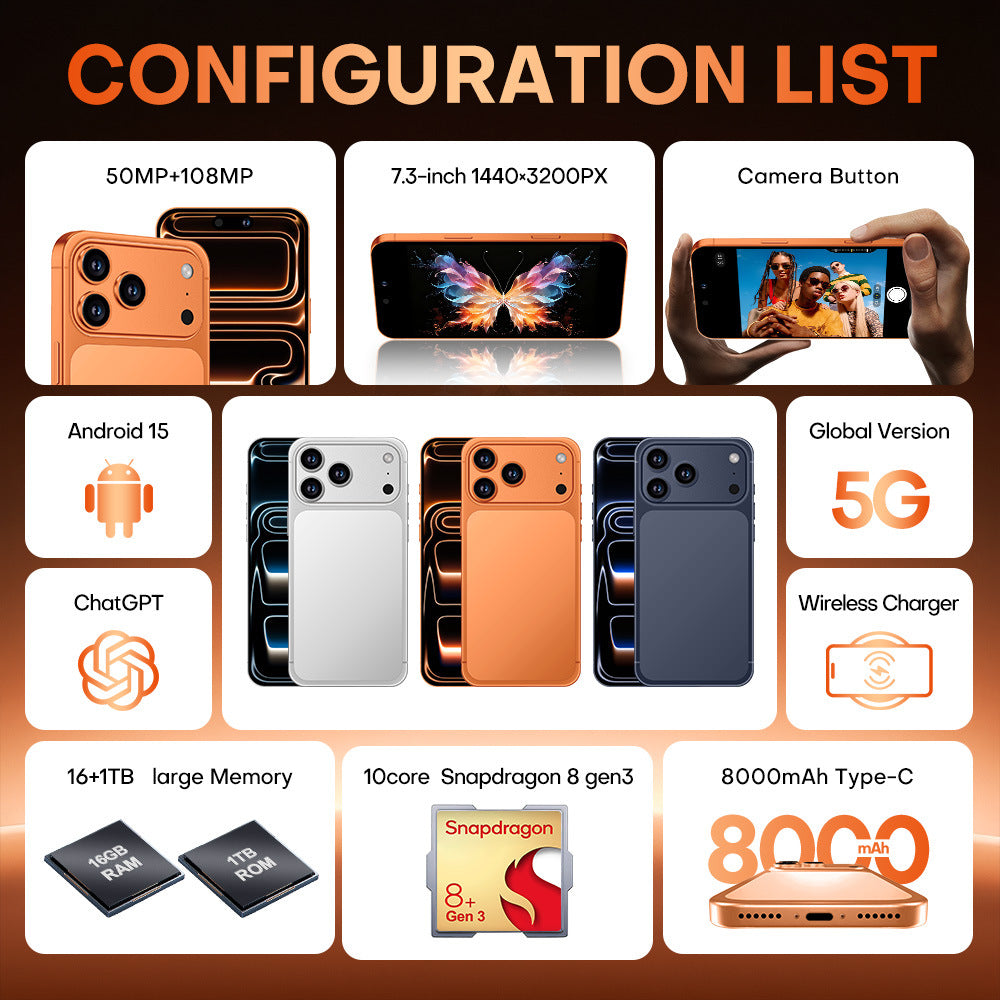 New i17 ProMax Smartphone Android7.3Inch16+1T Mobile Phone Source Manufacturer
