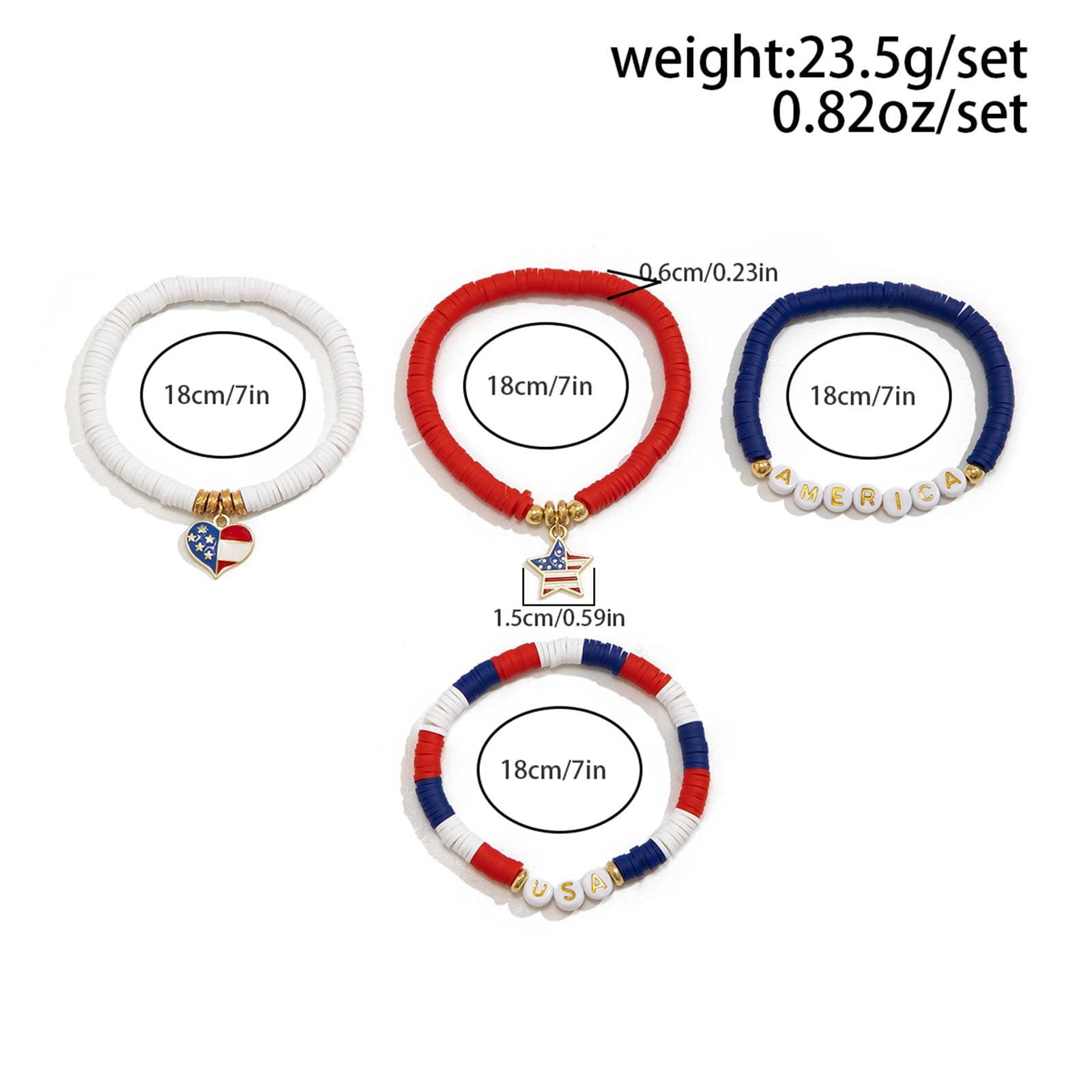 Men's Bracelet Set Beaded Heart Star Letter Soft Clay Jewelry Couple Bracelets Independence Day Bracelet