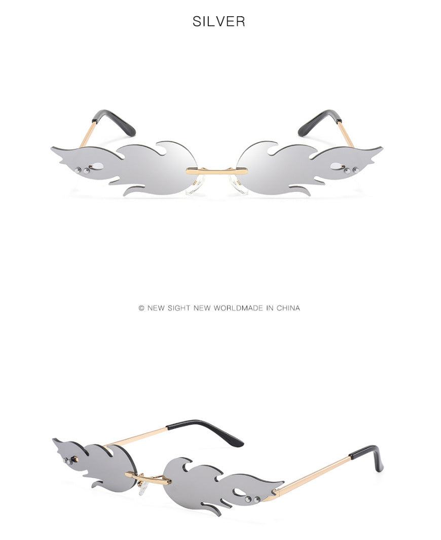 Personalized Flame Sunglasses Women's Fashion Metal Frameless Sunglasses Trendy European and American Christmas Party Quirky Glasses