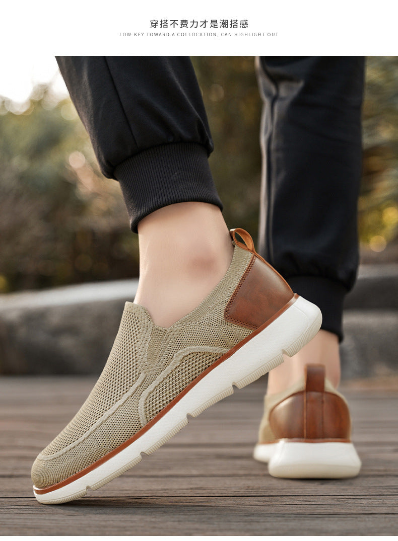 Vintage Casual Trendy Shoes Large Size Breathable Flyknit Mesh Men's Slip-On Lightweight Non-Slip Men's Shoes Large Size Men's Shoes