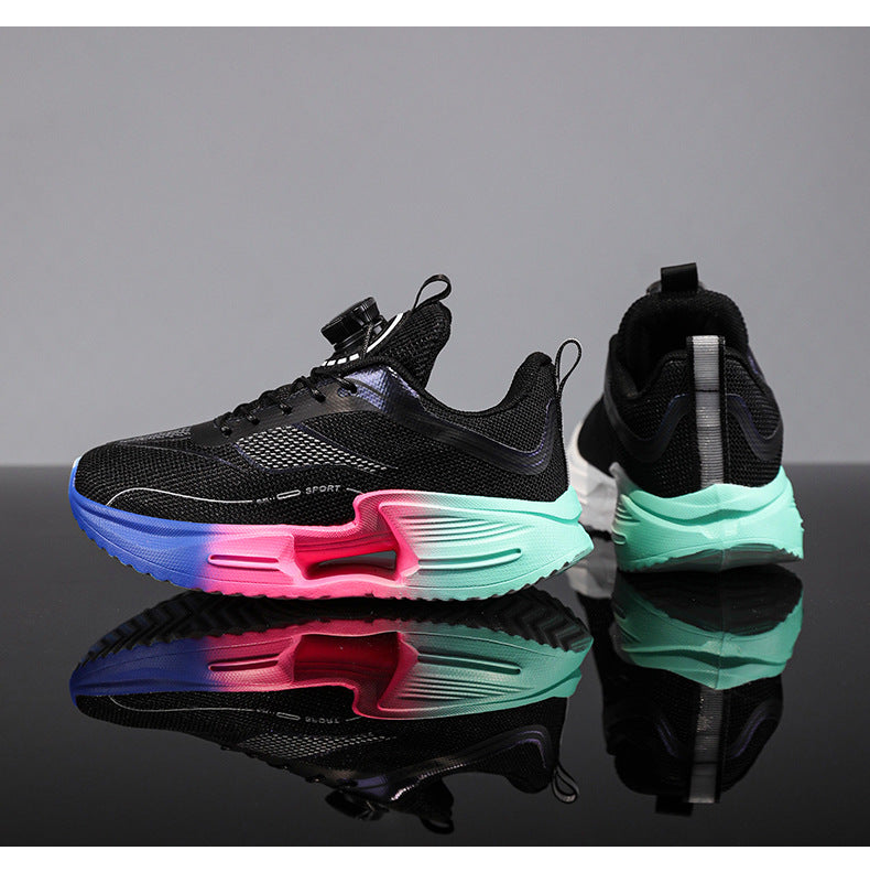 Summer Youth Breathable Mesh Rotating Button Sports Shoes Comfortable Soft Sole Men's Shoes Lightweight Non-Slip Children's Running Shoes