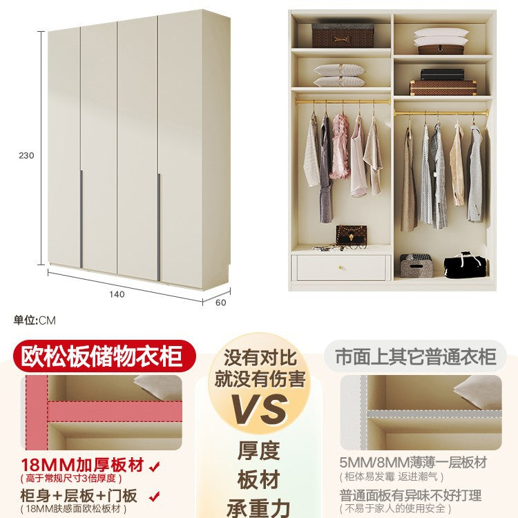 Solid Wood Wardrobe for Home Bedroom, Double Door, Easy Assembly Cabinet, European Pine Board Storage Cabinet, One Door to the Top, Heightened Wardrobe