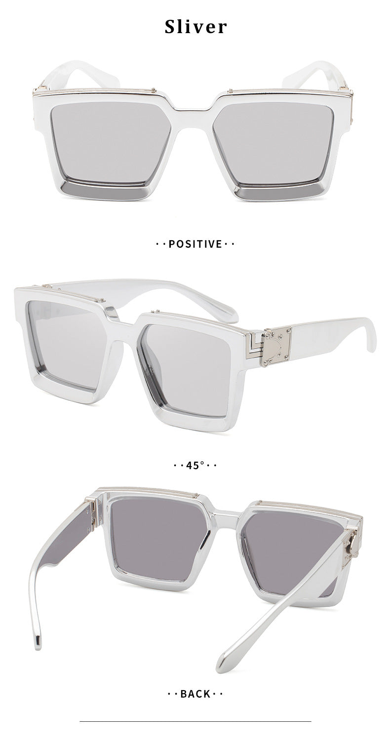 millionaire Large Square Frame Sunglasses for Women, Internet Celebrity Style, 0k Rich Driving Sun Protection Sunglasses for Men86229