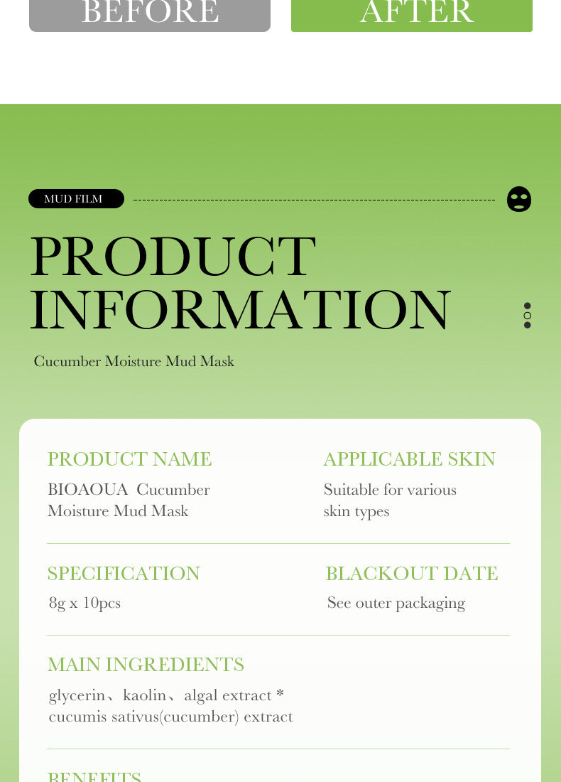 Cleansing Mask BIOAOUA Cucumber Pore Cleansing Smear-On Portable Mud Mask  Foreign Trade Wholesale