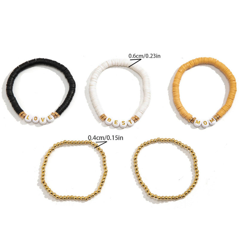 Women's Holiday Gift Soft Clay Bracelet for Mom Mother's Day Heart Bracelet MAMA Alphabet Soft Clay Bracelet Set