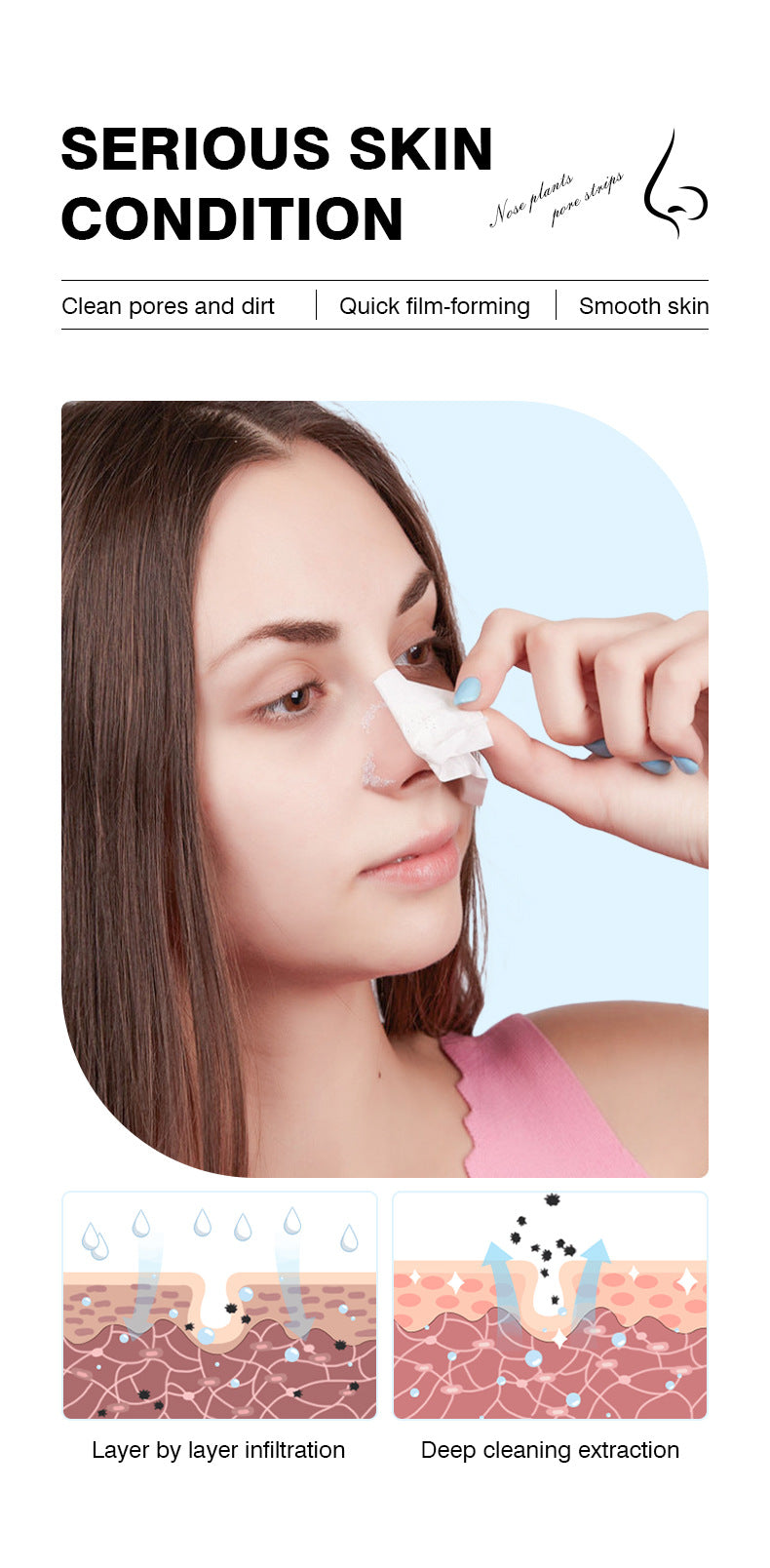 In Stock Peel-off Nose Strips Blackhead Remover Acne Cleansing Nose Mask Gentle Peel-off Pore Improvement Wholesale
