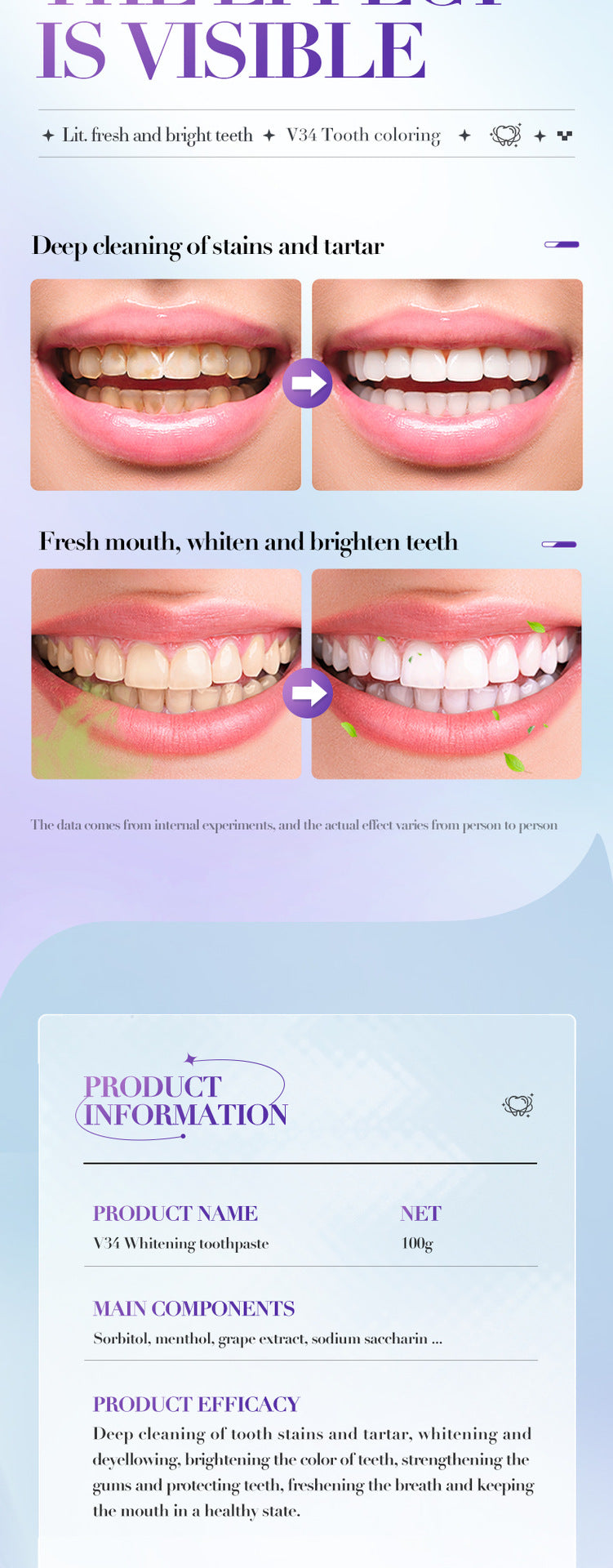 Full English V34Whitening Toothpaste SADOER Clean Tartar Brightening Toothpaste  Wholesale