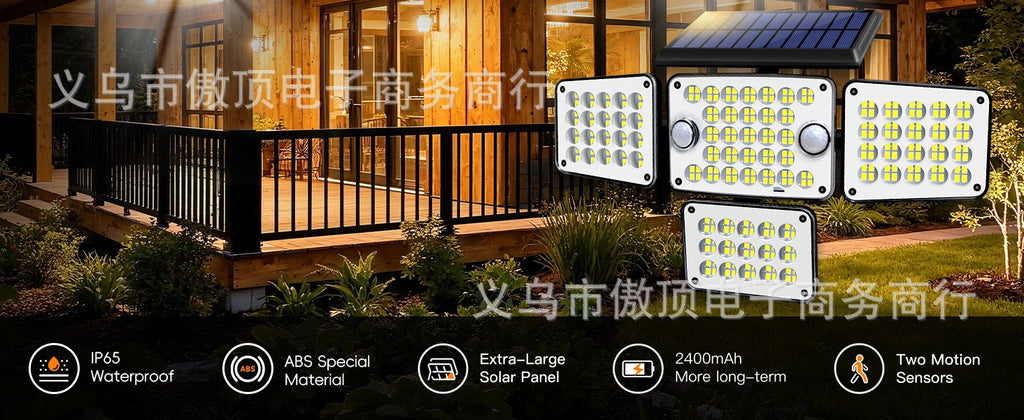 Solar Wall Light Four-Head Upgraded Dual-Sensor Rotating Outdoor Street Light Human-Sensor Garden Light