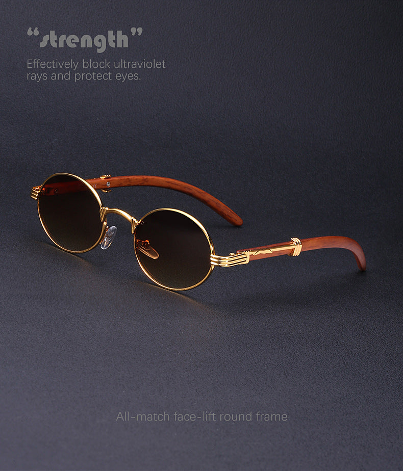 Vintage Small Frame Glasses for Women Imitation Wood Grain Oval Frame Sunglasses for Men Trendy Anti-Glare Sunglasses sunglasses