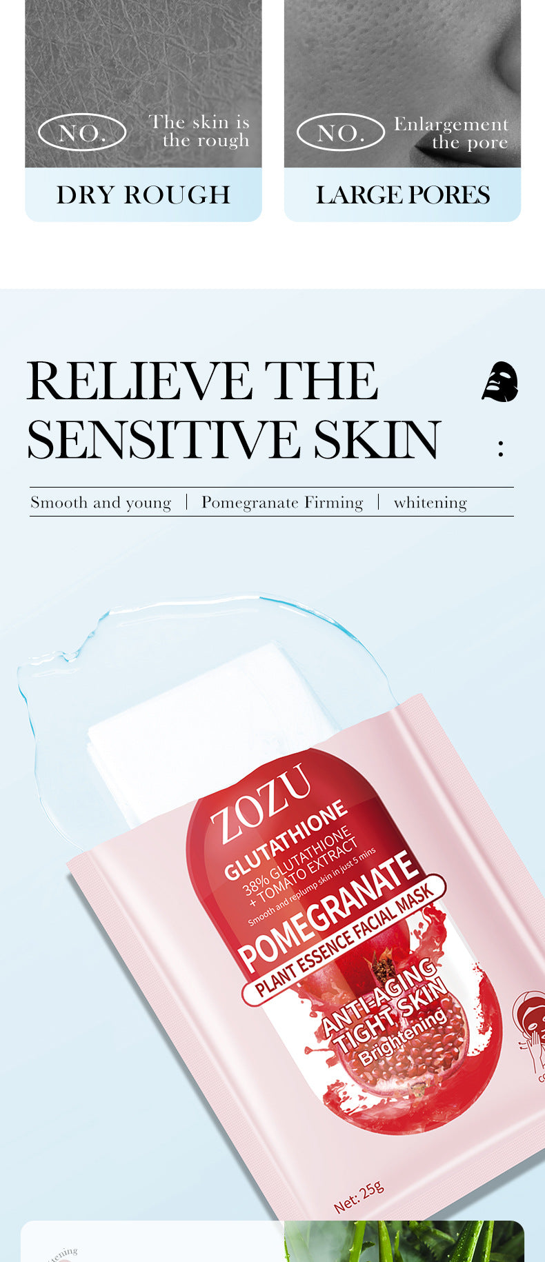 Cross-border Plant Face Mask25g ZOZU Hydrating and Moisturizing Red Pomegranate Nourishing Export Manufacturer Wholesale