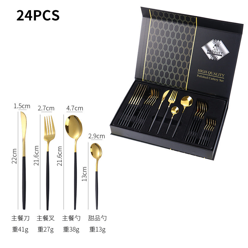 Hot-selling Portuguese Stainless Steel Tableware24Set of Western Dining gold Steak Knife Fork Spoon Gift Box Set