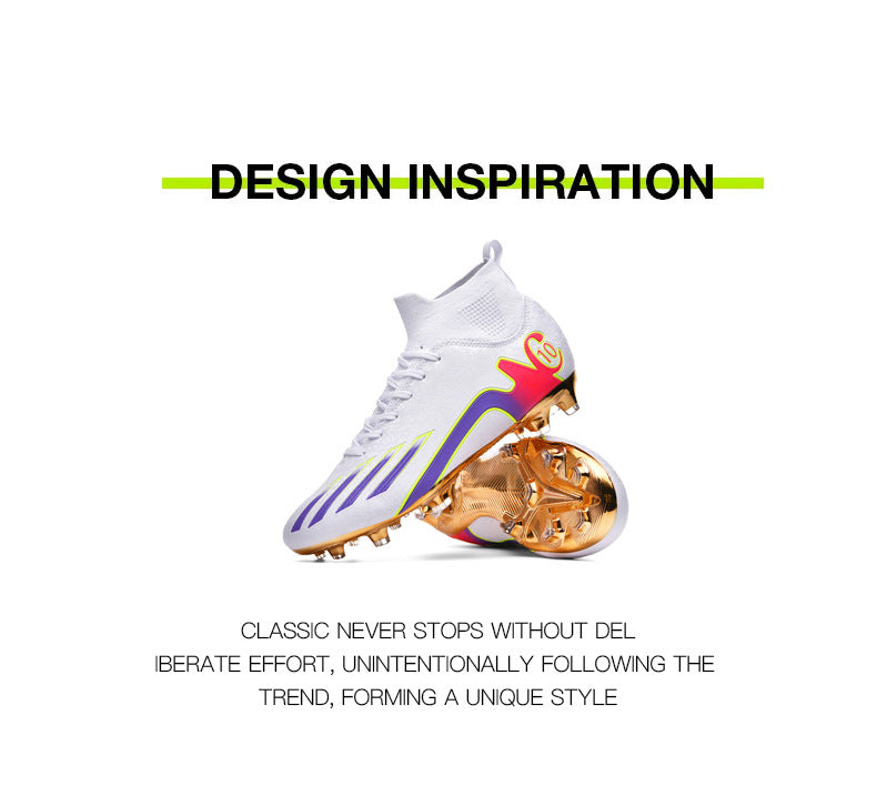 Gold-Plated Sole Men's Football Shoes with Studded Spikes AG Long Spike Shoes for Older Children, Middle and High School Students, Adults, Competition Training Sports Shoes