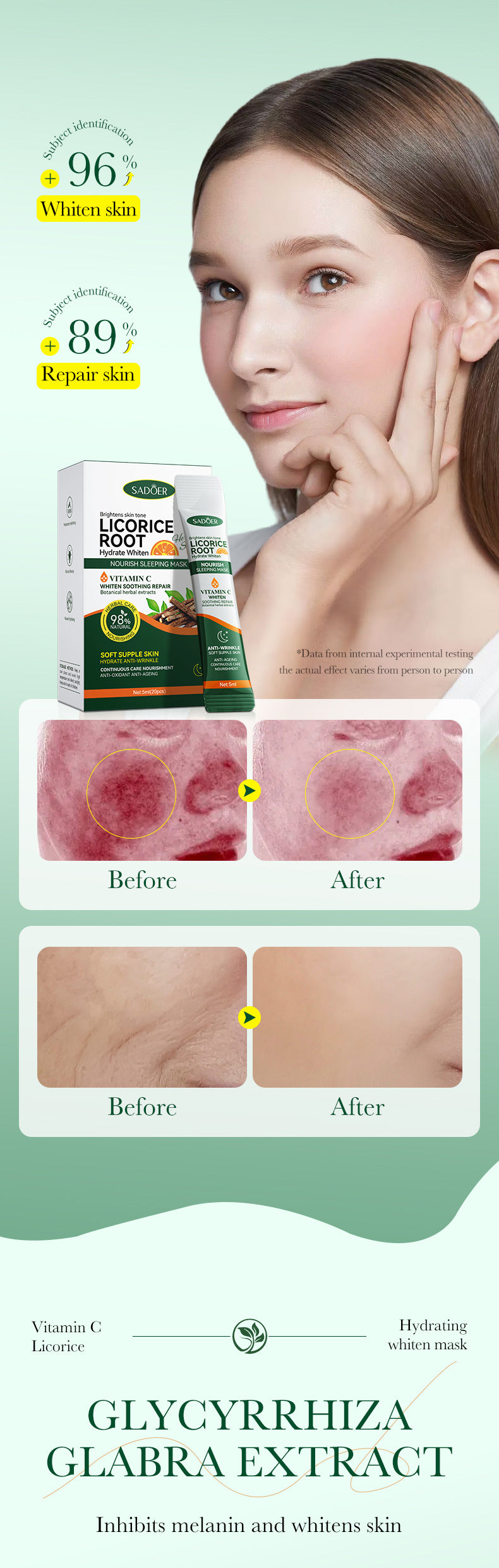 All English Good Night Cooling Mask SADOER Vitamin C Aloe Vera Sleeping Mask No-Rinse  Foreign Trade Live Wholesale