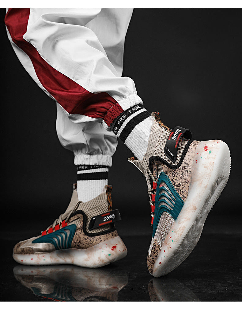 2025New National Fashion Casual Shoes Breathable Mesh Patchwork Men's Shoes Thick Sole Height Increasing Non-Slip Wear-Resistant Sports Shoes