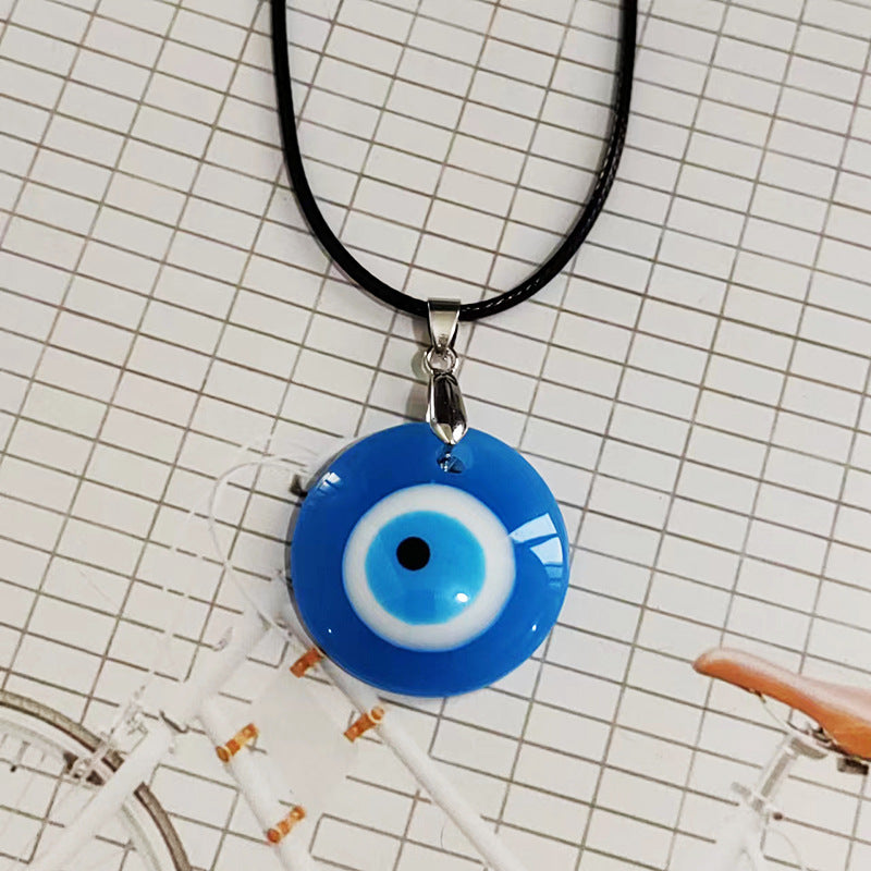Hot-selling Devil's Eye Necklace European and American Wax Rope Turkish Blue Eyes Round Water Drop Necklace