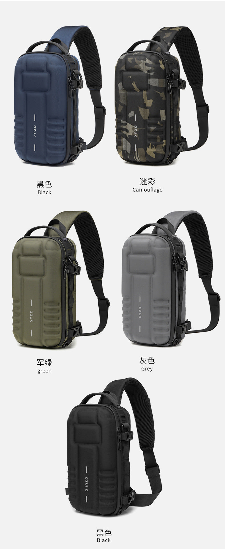 OZUKO EVA Hard Shell Chest Bag Men's Crossbody Bag Tactical Functional Waterproof Large Capacity Outdoor Cycling Bag