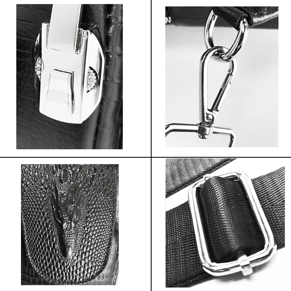 Specialized Password Lock Men's Genuine Leather Chest Bag Crocodile Pattern Top Layer Cowhide Travel Small Shoulder Crossbody Bag Trendy