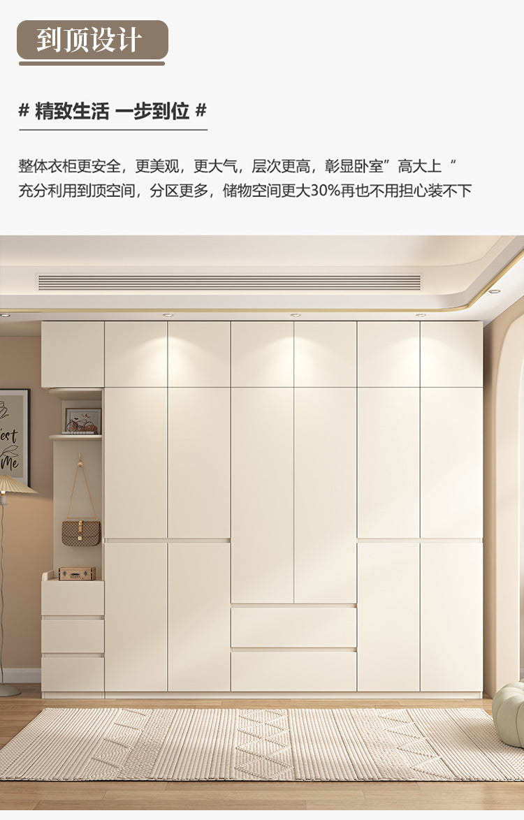 ENF Grade Solid Wood Wardrobe for Home Bedroom, No-Assembly Storage Cabinet, Cream Style Oak Segmented Custom Wardrobe