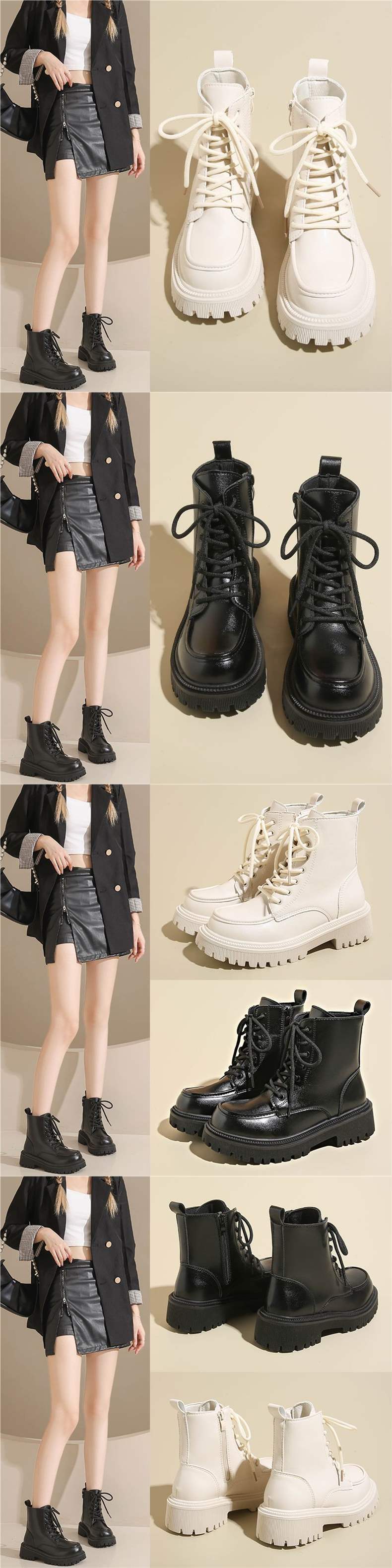 Versatile Thick-Soled Martin Boots for Women with Skirts2025Autumn New British Style Lace-up Motorcycle Ankle Boots Huiran