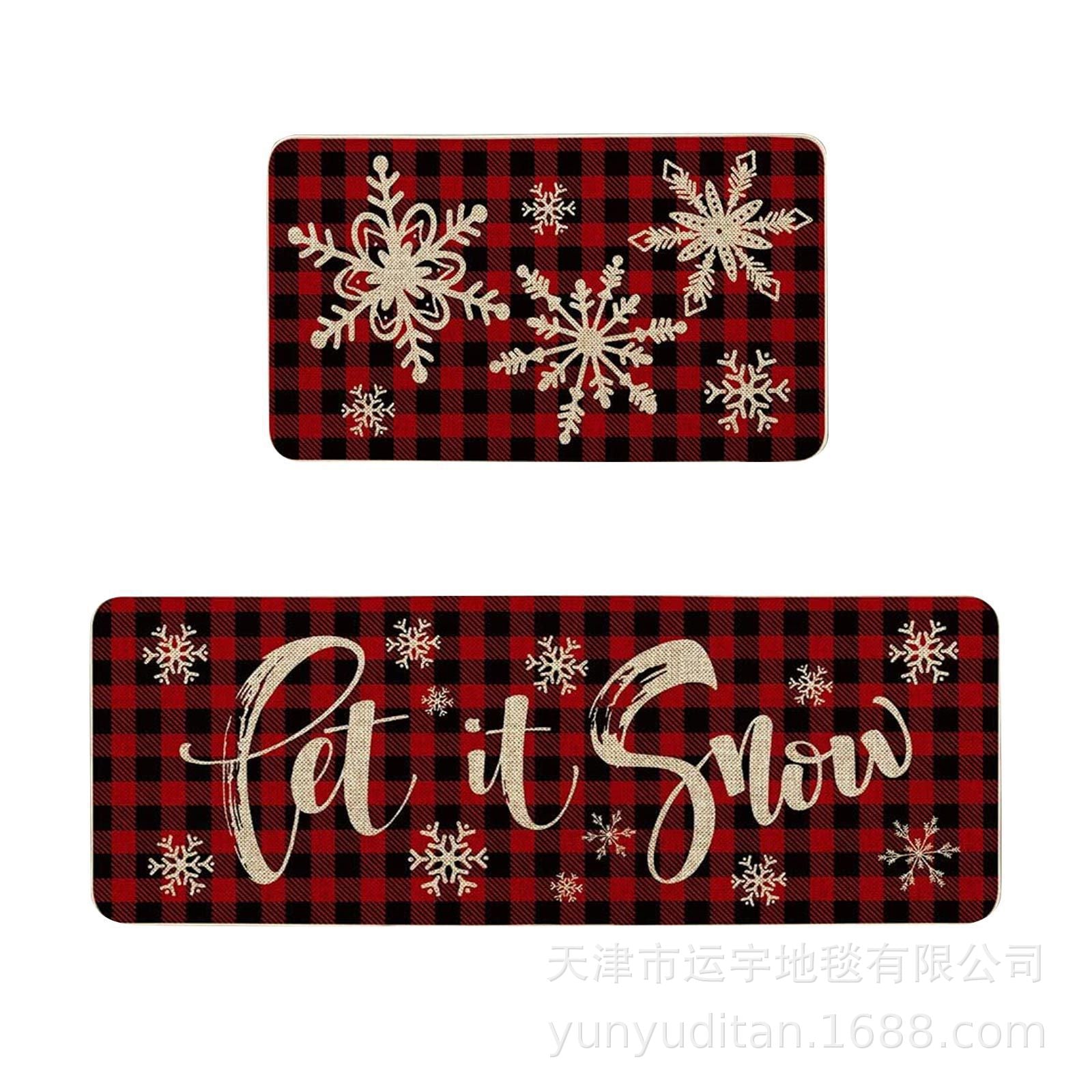 Christmas Kitchen Floor Mat Two-Piece Set Crystal Velvet Water-Absorbent Oil-Absorbent Non-Slip Foot Mat Holiday Decorative Floor Mat