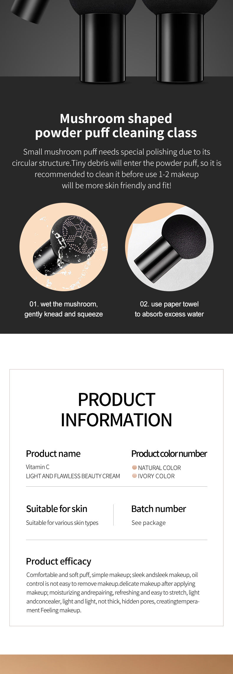 Makeup SADOER Vitamin C Mushroom Cushion Moisturizing Lightweight Breathable BB Wholesale Cross-Border Foreign Trade Frost