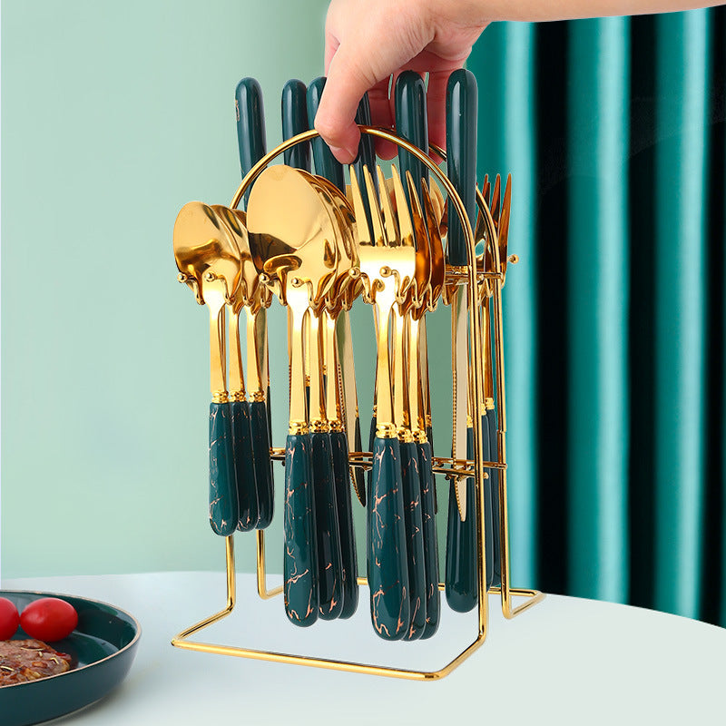 Stainless Steel Ceramic Tableware24Set of Western Cutlery Knife Fork Spoon Gift Box Nordic Style