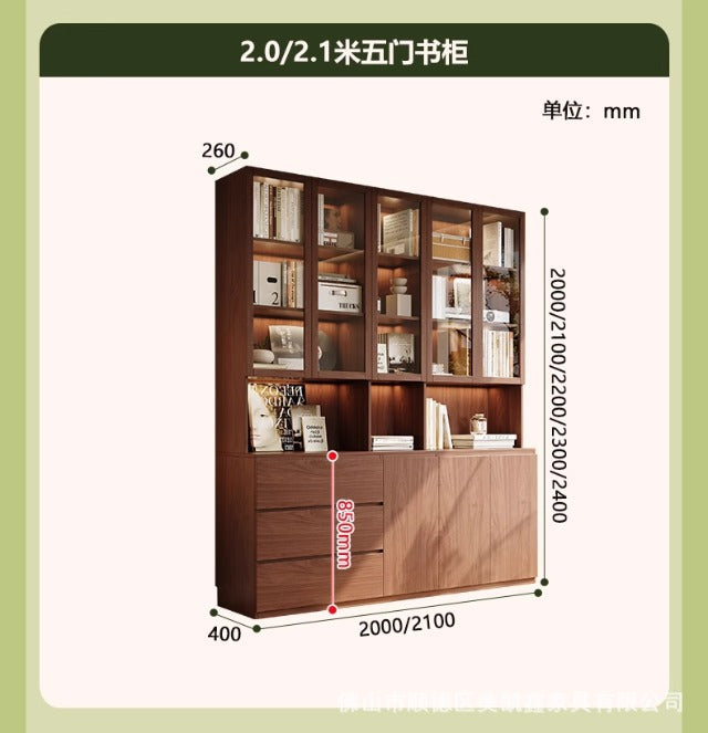 ENF Grade Oak Bookshelf Bookcase Floor-standing Storage Rack Living Room Wall-mounted Integrated Bookcase Storage Cabinet Organizer