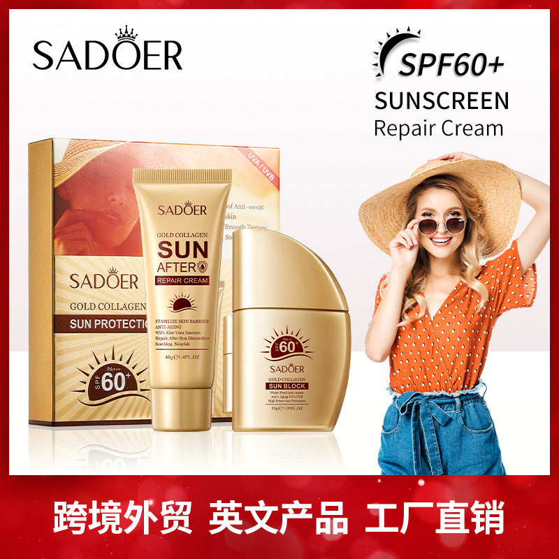 Full English Sunscreen Set SADOER Golden Collagen SPF60+Protective Suit  Wholesale