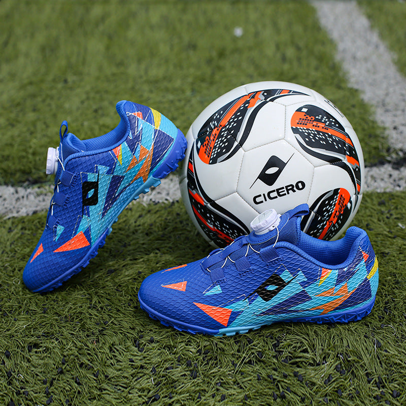 Rotating Buckle Football Shoes Breathable Anti-Slip TF Children's and Teenagers' Turf Training Shoes for Flat Ground Competitions