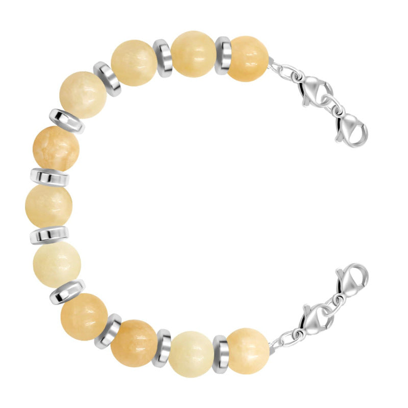 Women's Protein Yellow Jade Bracelet with Lobster Clasp, Can Hang Pendants DIY Bracelet8mm Beaded Agate Tiger Eye Spacer Bracelet