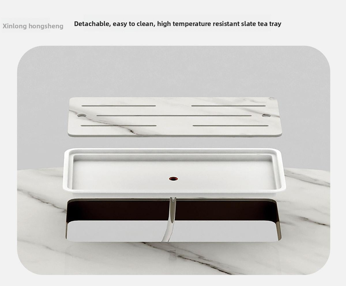 All Solid Wood Movable Tea Table Tea Desk Home Tea Cart Light Luxury Modern Rock Plate Rotating Balcony Table Chair with Wheels Tea Cart