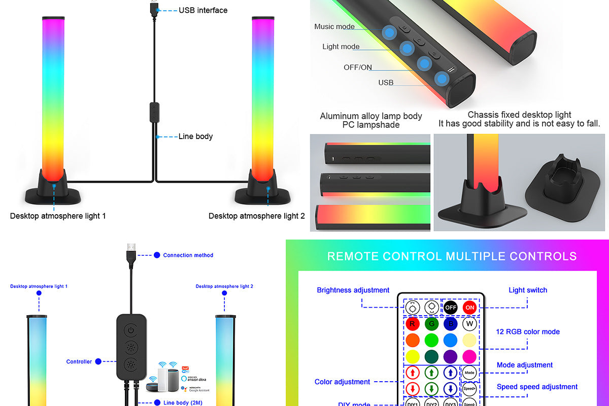 Exclusive Supply LED Bluetooth Desktop Lamp USB Computer Ambient Light RGB Magic Color WIFI Intelligent Sound Pickup Ambient Light