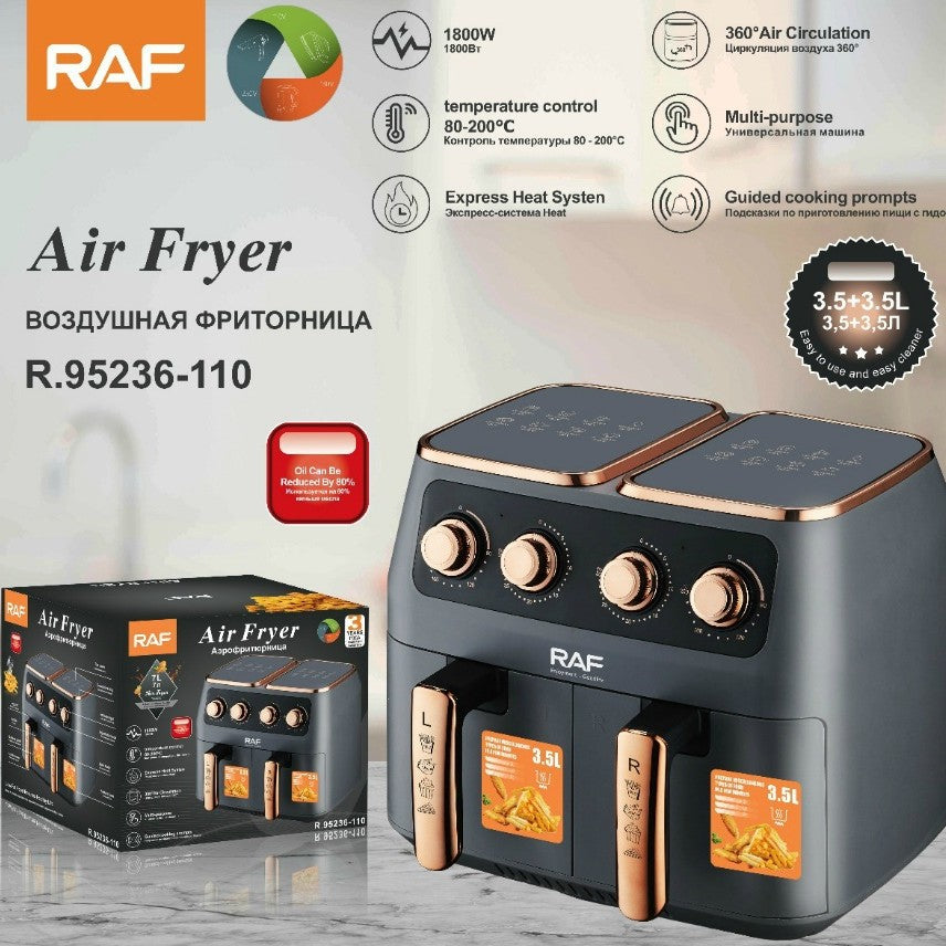 RAF European and American Standard Air Fryer Multi-Functional Household Left and Right Dual Chamber Large Capacity French Fry Electric Fryer