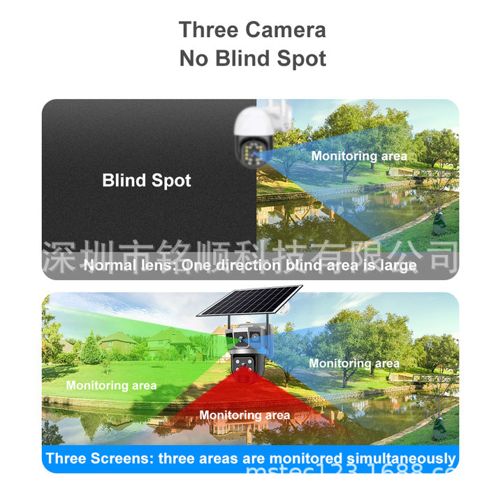 V380Three-eye Solar Surveillance Camera Three-screen wireless network outdoor waterproof4G Surveillance Camera