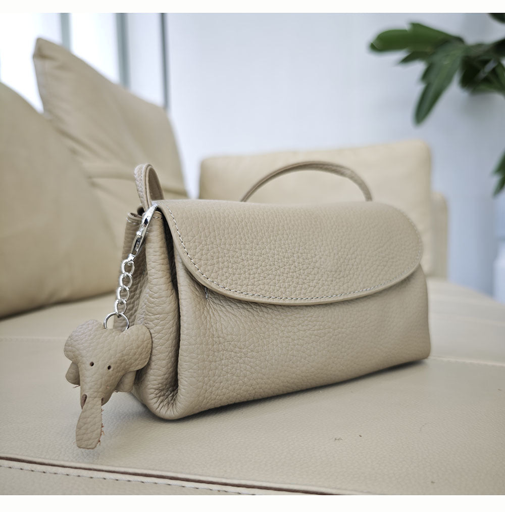 Genuine Leather Small Square Bag Daily Simple Women's Bag2025New Casual Little Elephant Commuting Versatile Cover Head Single Shoulder Crossbody Bag