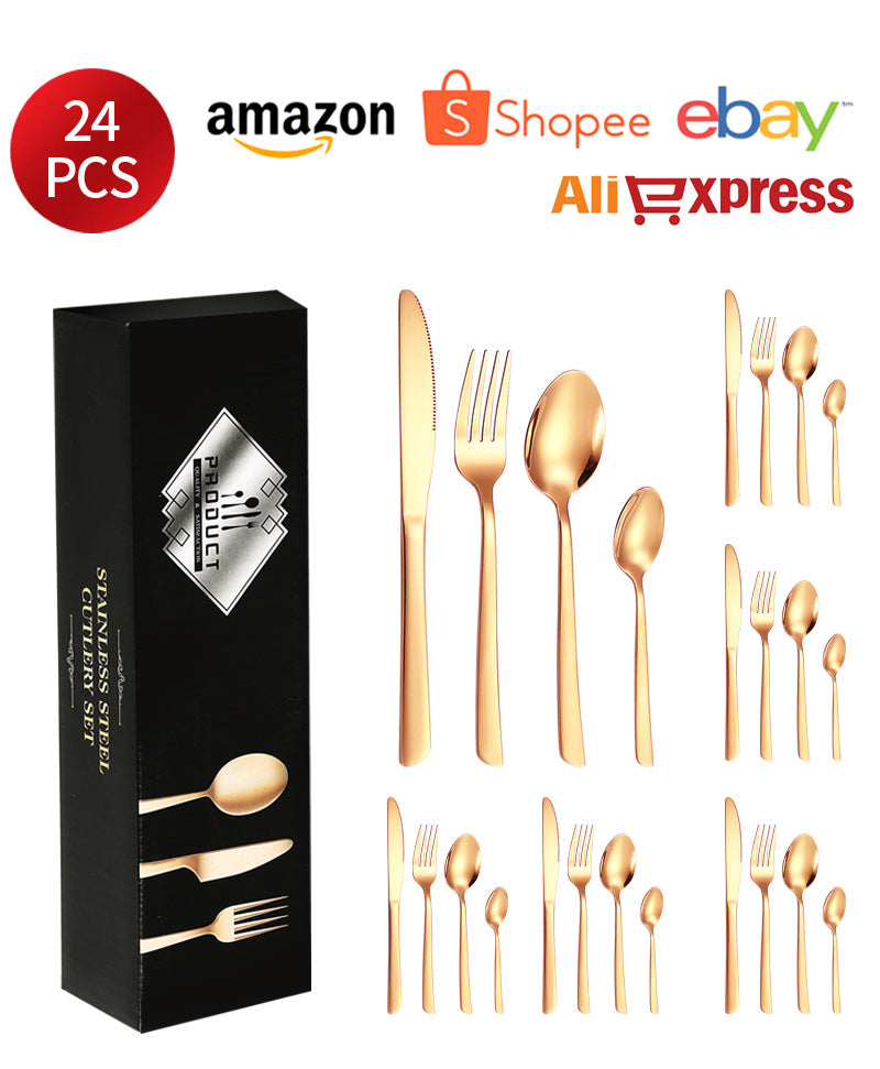 410Stainless Steel Tableware Restaurant Steak Knife Fork Oblique Handle Western Food Knife Fork Spoon6Human Portion24Set