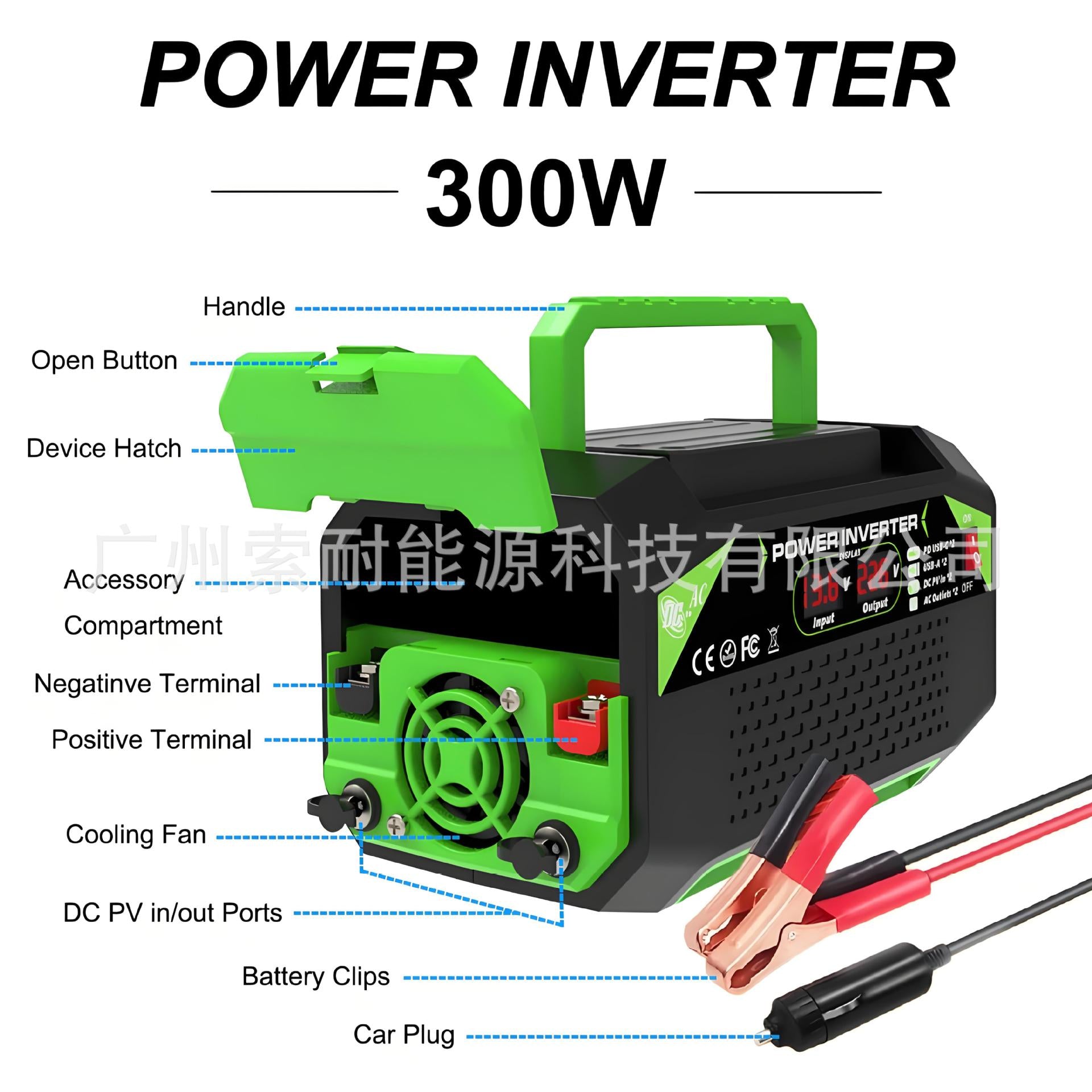 Brazilian standard socket car inverter300W/500W12V Turn110V/220V Double Digital Display/USB/Type-C
