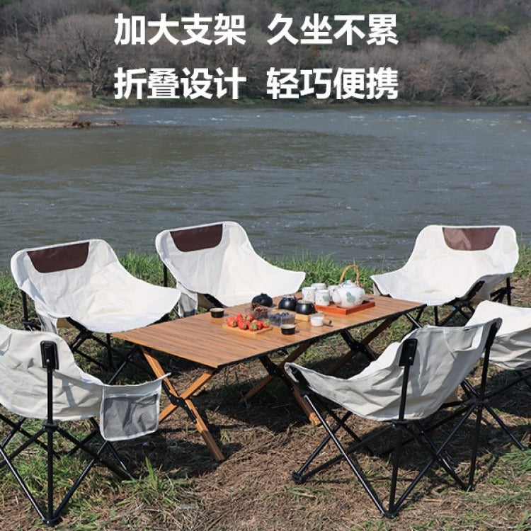Camping Table and Chair Set Egg Roll Table Folding Chair with Backrest Moon Chair Kermit Chair Table Outdoor Camping